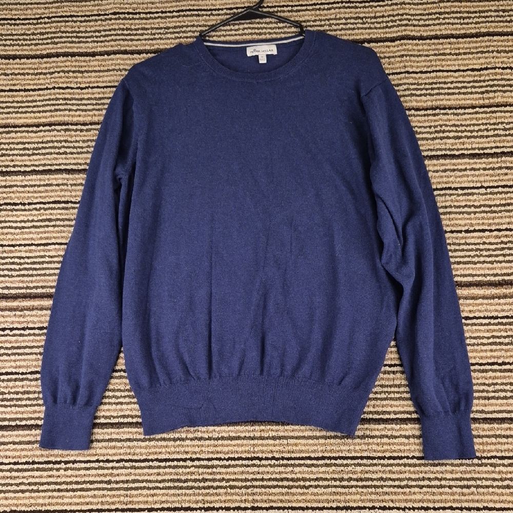 PETER MILLAR Pima Cotton Cashmere Blend Blue Weave Medium Mens Crewneck Sweater
